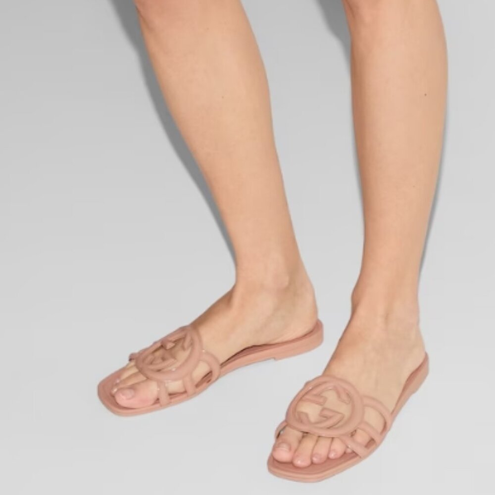 Gucci Light Beige Interlocking G Slide Sandal